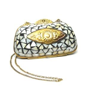 Free people hinged metal bag purse eye brass shell cocktail evening purse boho